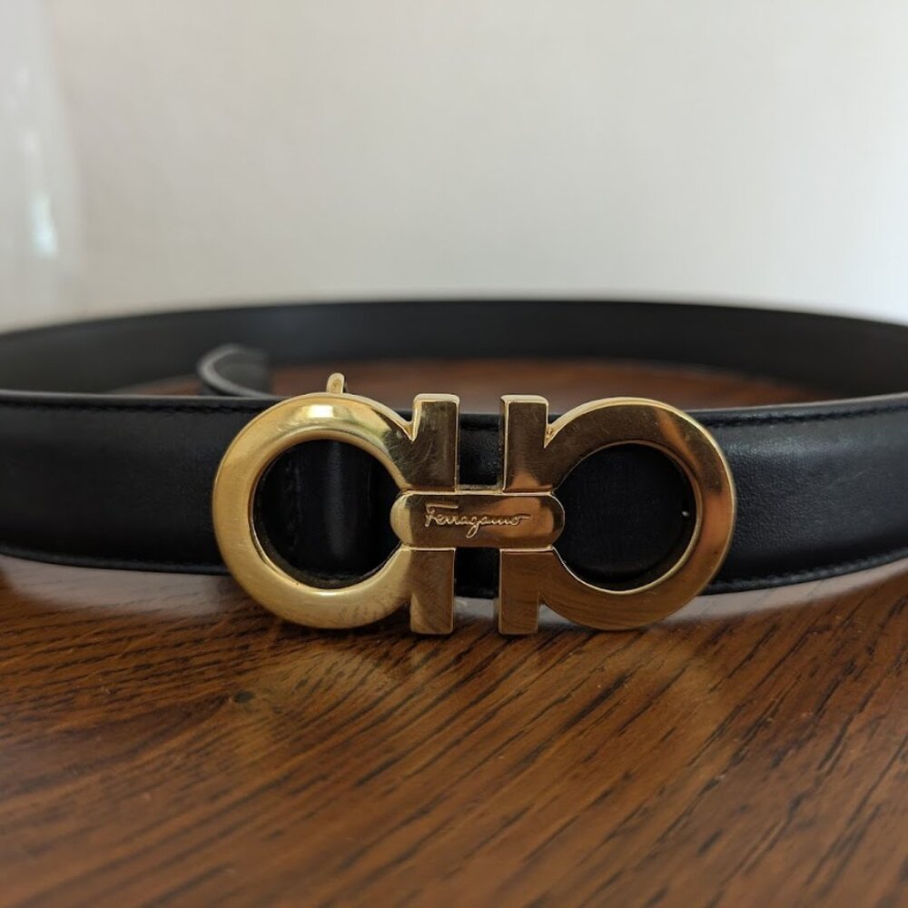 Salvatore Ferragamo Black and Gold Belt
